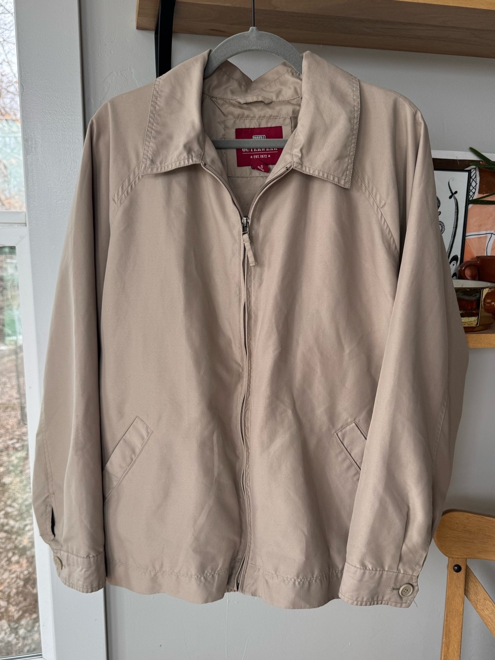 Vintage 90s Faded Glory Harrington Tan Windbreaker Bomber Dad Jacket Size Large